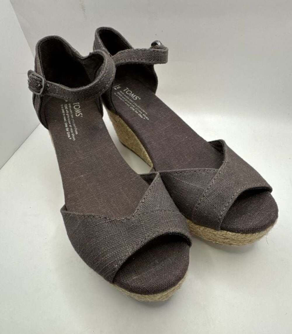 NWOTB TOMS Linen Platform Sandal Espadrille Wedges Blue Size 8W